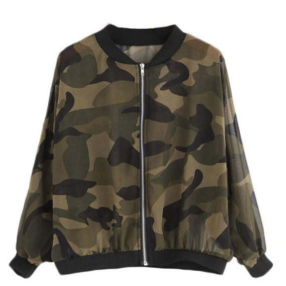 Jackets & Blazers - Army Green Camouflage Print Bomber Jacket